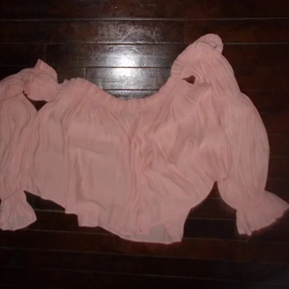 sexy size small womens shirt crop top blouse peach pink long sleeved - Picture 3 of 4